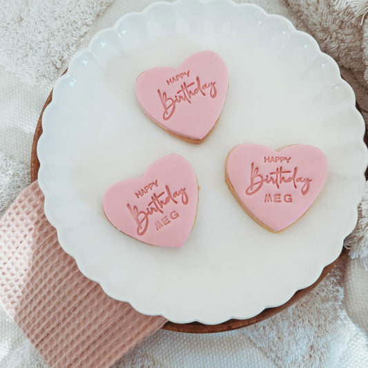 Heart Shaped Happy Birthday Biscuits