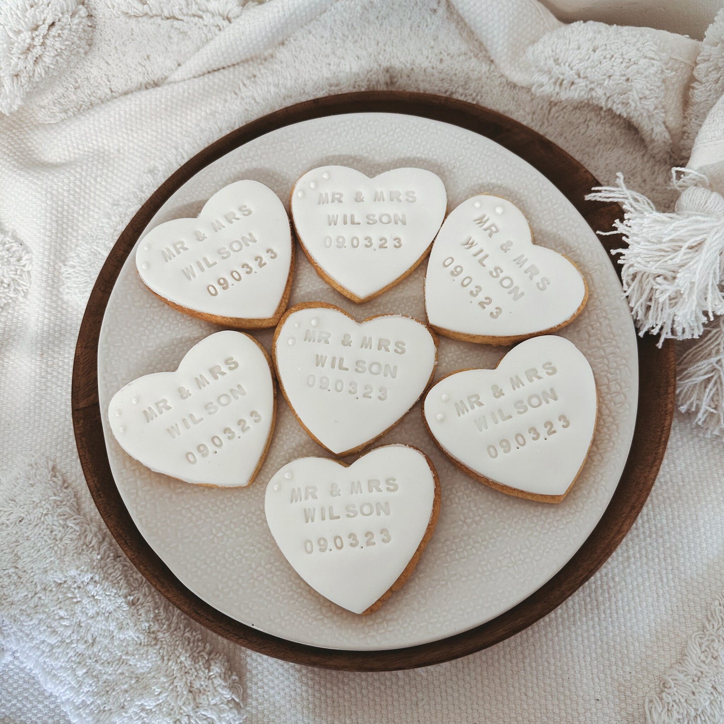 Pink Personalised Wedding favour biscuits with date