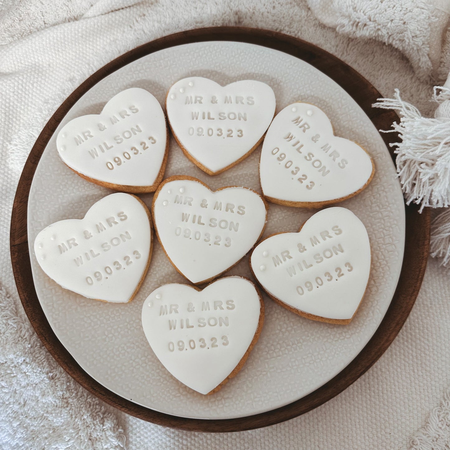 Pink Personalised Wedding favour biscuits with date