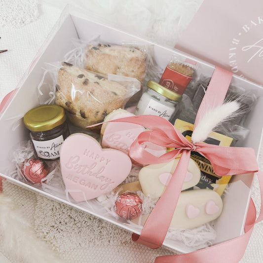 happy birthday afternoon tea hamper / Home made /Personalised Biscuits / Birthday / Brownie Hamper/ Afternoon tea hamper /sick leave gift